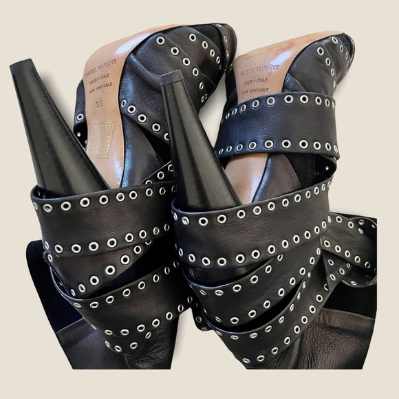 HP‼️❣️ISABEL MARANT black eyelet tie around leather suede Alease ankle boots - Picture 9 of 10